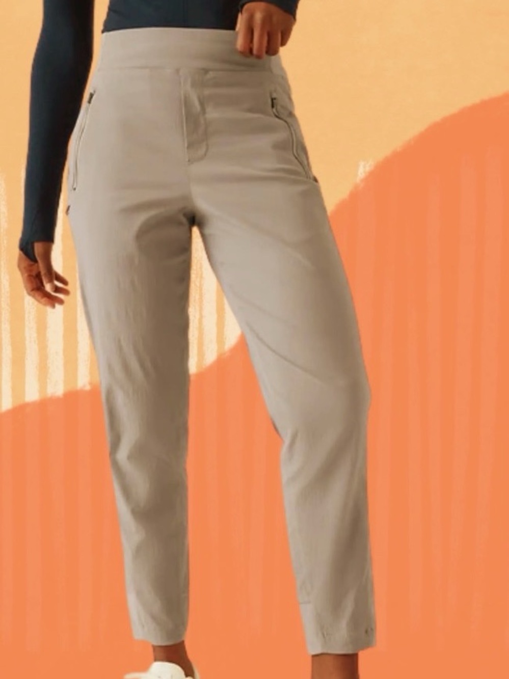 Athleta Pants Womens 8 Beige Jogger Zip Pockets Pull On Lightweight Hiking
